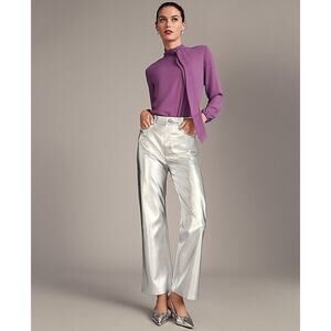 NWT Ann Taylor The Ankle Boot Pant in Metallic Faux Leather Silver 8P